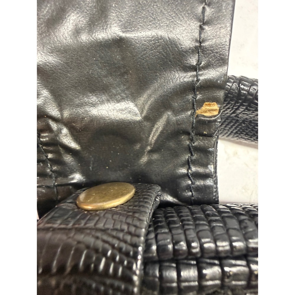 Vintage Black Embossed Patchwork Handbag Crocodile Ostrich Lizard Top Handle Bag - Picture 11 of 15